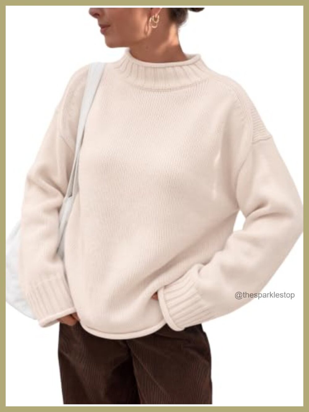 Oversized Mock Neck Sweater Cotton Blend Knit Pullover Fall Casual